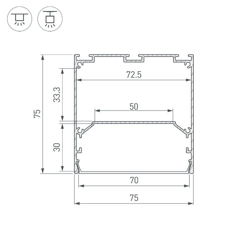 Алюминиевый профиль Arlight LINE-S-7575-2500 BLACK 041856