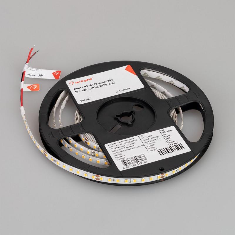 Светодиодная лента Arlight RT-A128-8mm 24V Day5000 (10 W/m, IP20, 5m) (высок.эфф.150 лм/Вт) 038756(1)