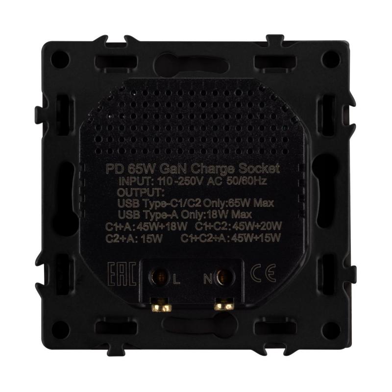 USB Розетка тип А+С+С софт-тач черный оникс Arlight SCT-MUACC-SFPL-FC-BK (65W, QC3) 061834(1)