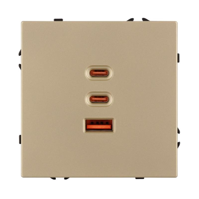 USB Розетка тип А+С+С софт-тач золотой песок Arlight SCT-MUACC-SFPL-FC-GD (65W, QC3) 061836(1)