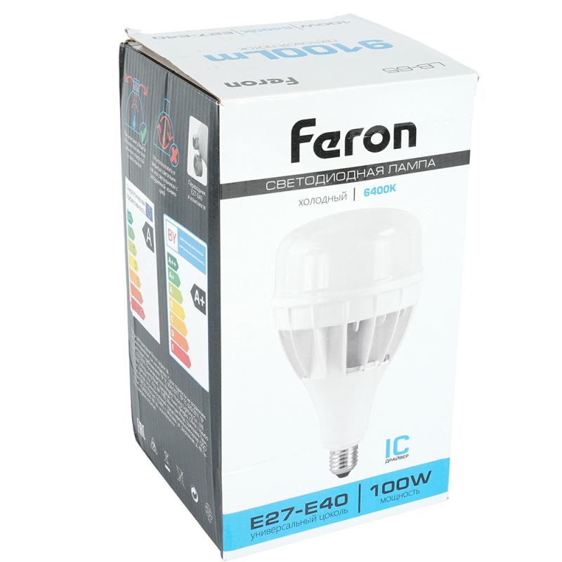 Лампа светодиодная Feron E27-E40 100W 6400K Цилиндр Матовая LB-65 25827