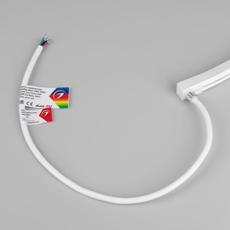 Светодиодная лента герметичная Arlight MOONLIGHT-PRO-SIDE-X360-12x17mm 24V RGB (12 W/m, IP67, 10m, wire x2) (Вывод боковой) 055317