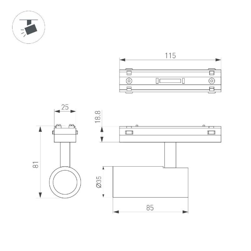 Трековый магнитный светильник Arlight MAG-VIBE-SPOT-R35-8W Day4000 (BK, 24 deg, 48V) 044461