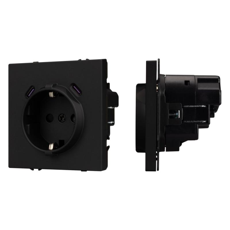 Механизм розетки с USB зарядкой Arlight SCT-NOBE-MUCC-SFPL-BK (230V, 16A) 061813