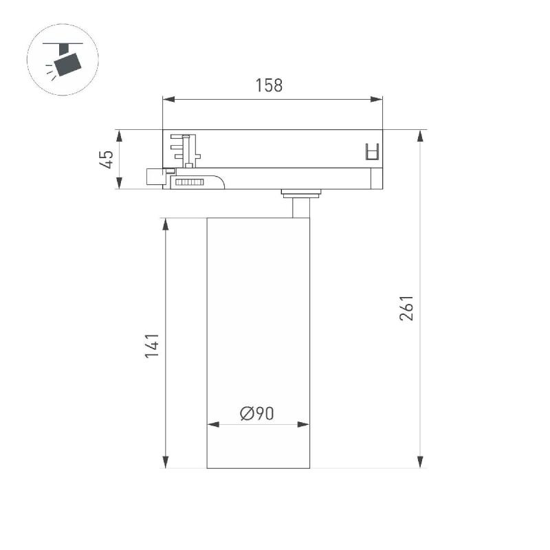 Трековый трехфазный светильник Arlight LGD-GERA-4TR-R90-40W Warm3000 (BK, 15 deg, 230V) 055161