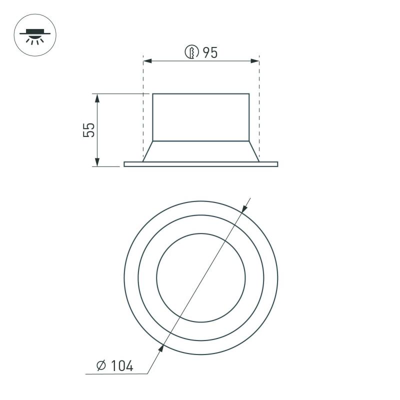 Встраиваемый светильник даунлайт Arlight MS-BREEZE-BUILT-R104-12W Warm3000 (WH, 90 deg, 230V) (IP20 Металл) 036615(1)