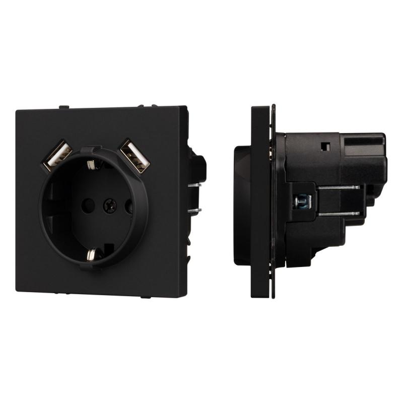 Механизм розетки с USB зарядкой Arlight SCT-NOBE-MUAA-SFPL-BK (230V, 16A) 054289