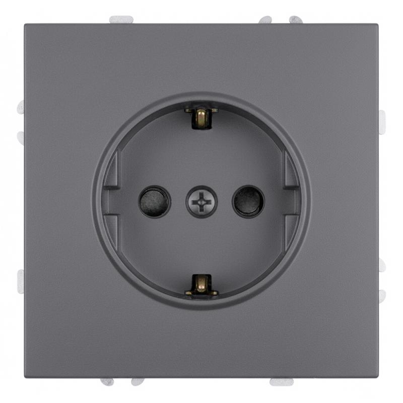 Розетка 1-местная с з/ш с/з (механизм) СЗК Stekker Эмили 250В 16А RST16-5110-10ZK платиново-серый soft touch 50243