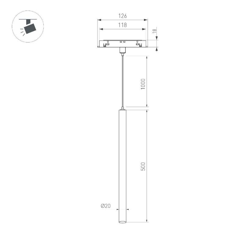 Трековый магнитный светильник Arlight MAG-ORIENT-SPOT-HANG-L500-R20-3W Warm3000 (BK, 20 deg, 48V) 046897