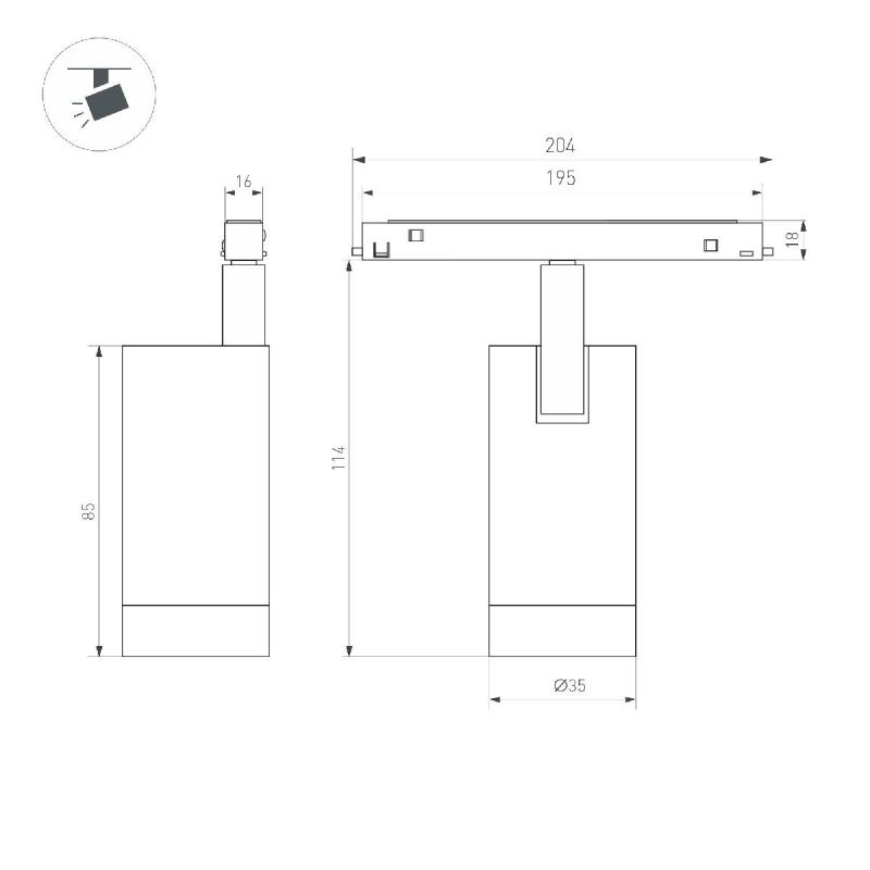 Трековый магнитный светильник Arlight MAG-ORIENT-SPOT-R35-6W Day4000 (BR, 24 deg, 48V, DALI) 047667