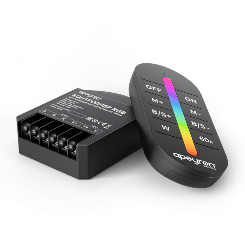 Контроллер RGB 12В/24В, 288вт/576Вт, 3 канала, 24А, IP20, ПДУ RF сенсорный (без батареек) Apeyron 04-103