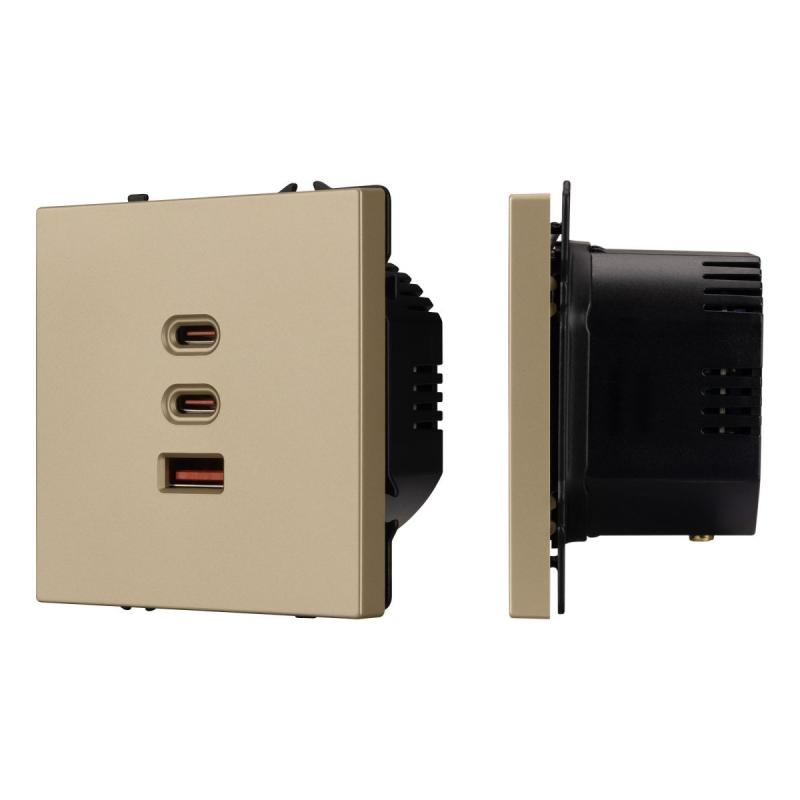 USB Розетка тип А+С+С софт-тач золотой песок Arlight SCT-MUACC-SFPL-FC-GD (65W, QC3) 061836(1)