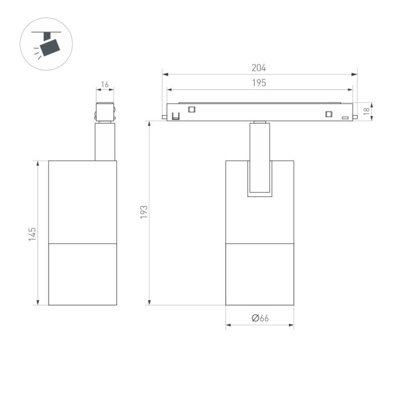 Трековый магнитный светильник Arlight MAG-ORIENT-SPOT-ZOOM-R65-15W Warm3000 (Черный, 20-60 deg, 48V, DALI) (IP20 Металл) 048663(2)