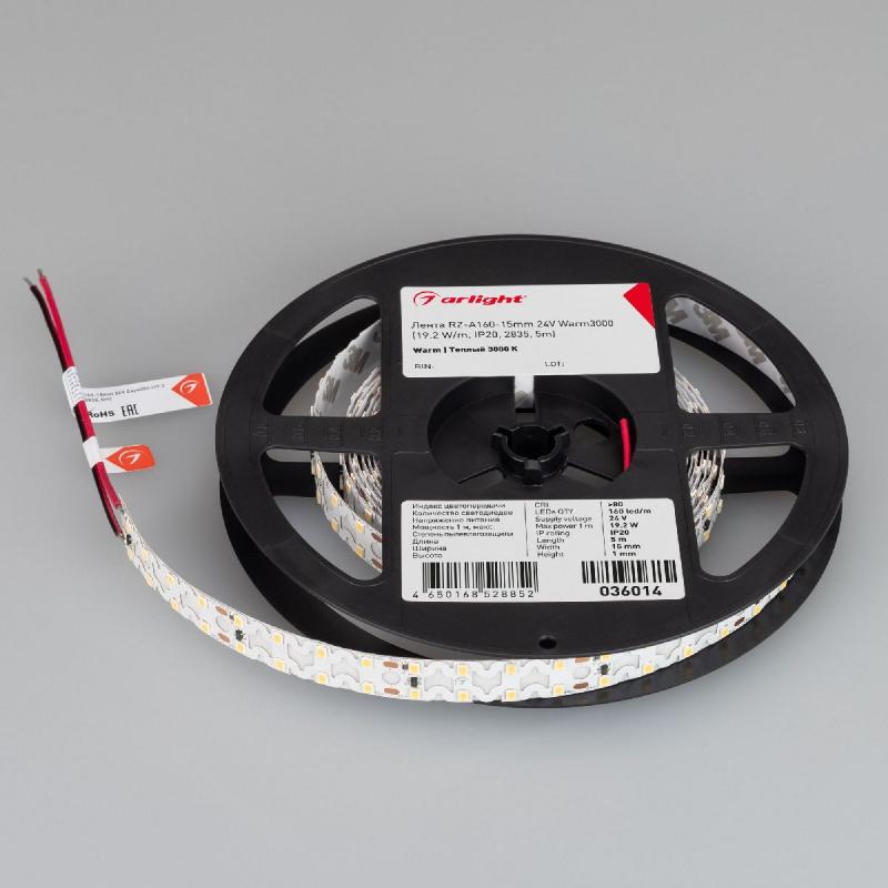 Светодиодная лента Arlight RZ-A160-15mm 24V Warm2700 (19.2 W/m, IP20, 2835, 5m) 048010