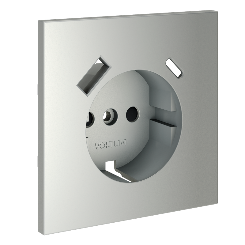 Накладка для розетки с заземлением и защитными шторками, с USB A+C, S70 (сталь)