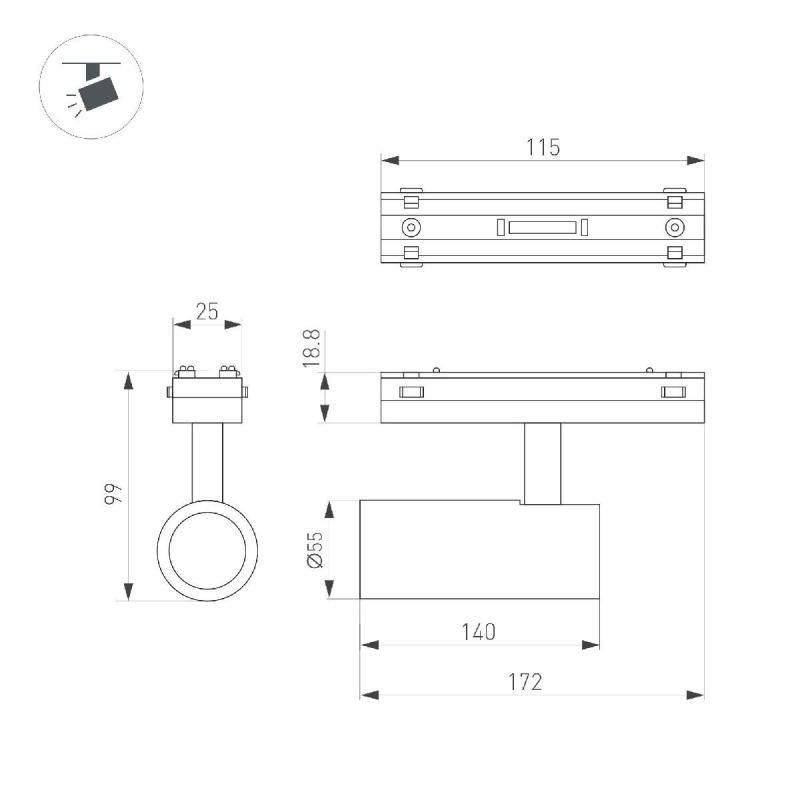 Трековый магнитный светильник Arlight MAG-VIBE-SPOT-R55-18W Warm3000 (BK, 24 deg, 48V) 044478