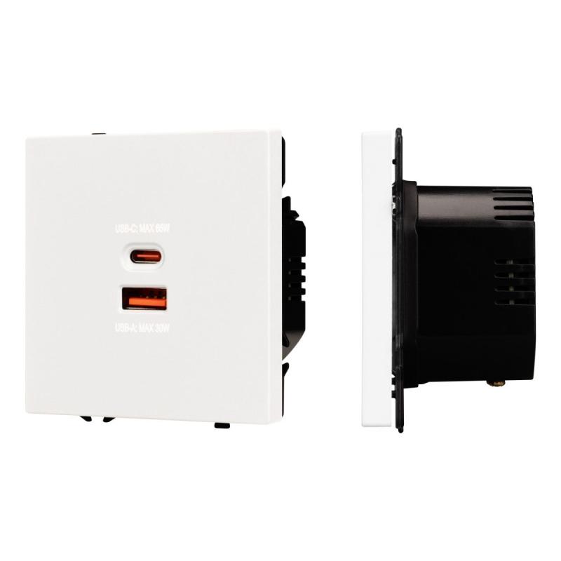 Механизм розетки с быстрой USB зарядкой Arlight SCT-NOBE-MUAC-SFPL-FC-WH (65W, QC3) 054316