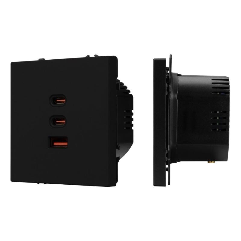 USB Розетка тип А+С+С софт-тач черный оникс Arlight SCT-MUACC-SFPL-FC-BK (65W, QC3) 061834(1)