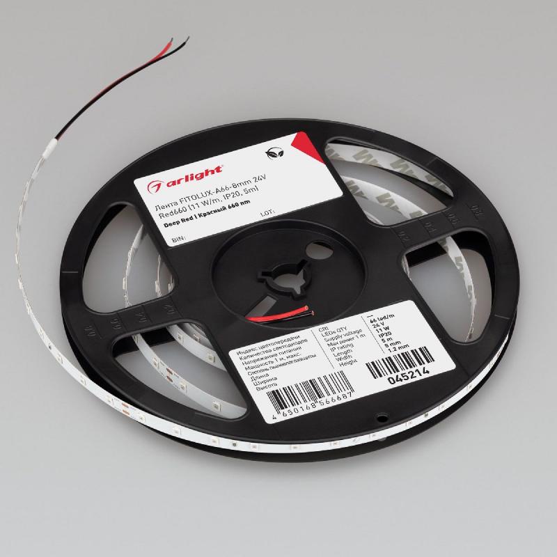 Светодиодная лента Arlight FITOLUX-A66-8mm 24V Red660 (11 W/m, IP20, 5m) 045214