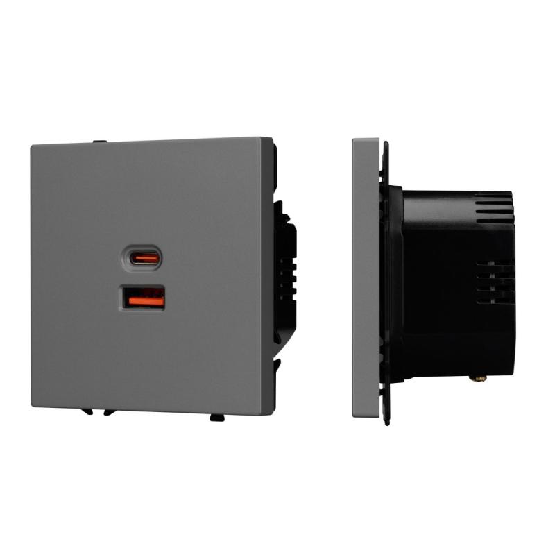 USB Розетка тип A+C софт-тач серый базальт Arlight SCT-MUAC-SFPL-FC-GR (65W, QC3) 054319(1)
