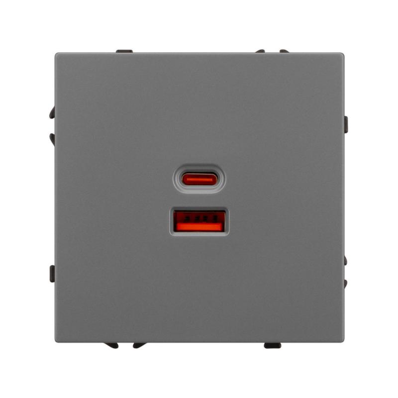 USB Розетка тип A+C софт-тач серый базальт Arlight SCT-MUAC-SFPL-FC-GR (65W, QC3) 054319(1)