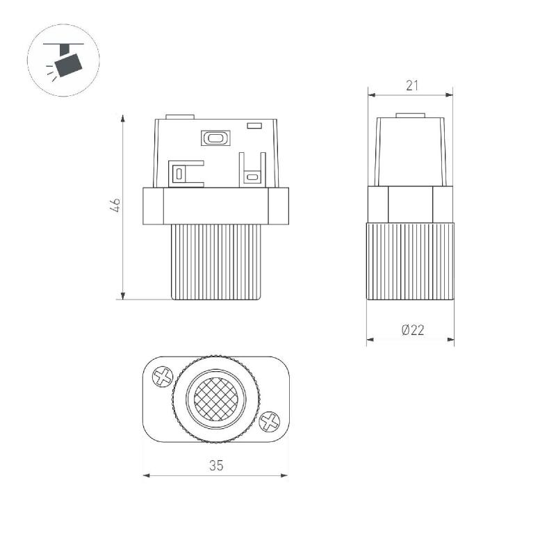 Трековый магнитный светильник Arlight MAG-ORIENT-BABY-R22-2W Warm3000 (BK, 24 deg, 48V) 043296