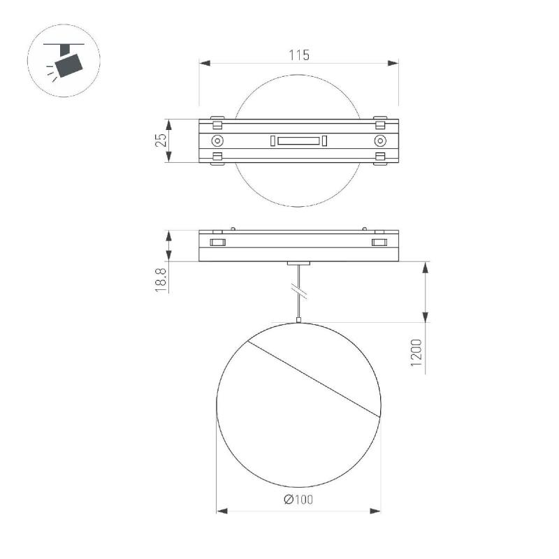 Трековый магнитный светильник Arlight MAG-VIBE-EMISFERO-HANG-R100-6W Warm3000 (WH, 130 deg, 48V) 044456