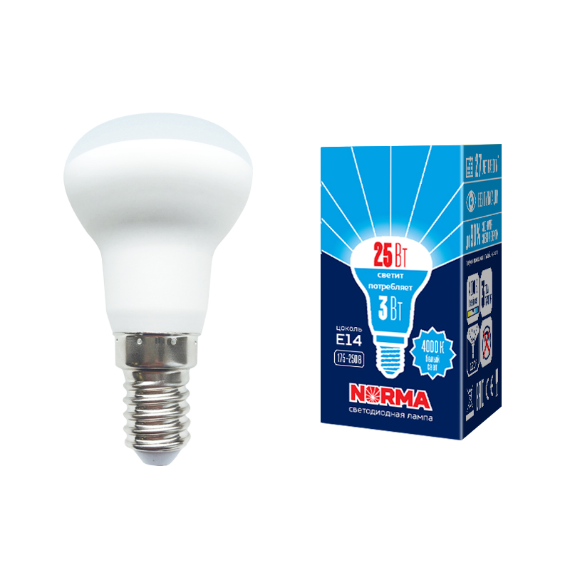 Лампа светодиодная Volpe Norma LED-R39-3W/4000K/E14/FR/NR картон UL-00005626