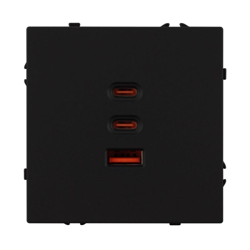 USB Розетка тип А+С+С софт-тач черный оникс Arlight SCT-MUACC-SFPL-FC-BK (65W, QC3) 061834(1)