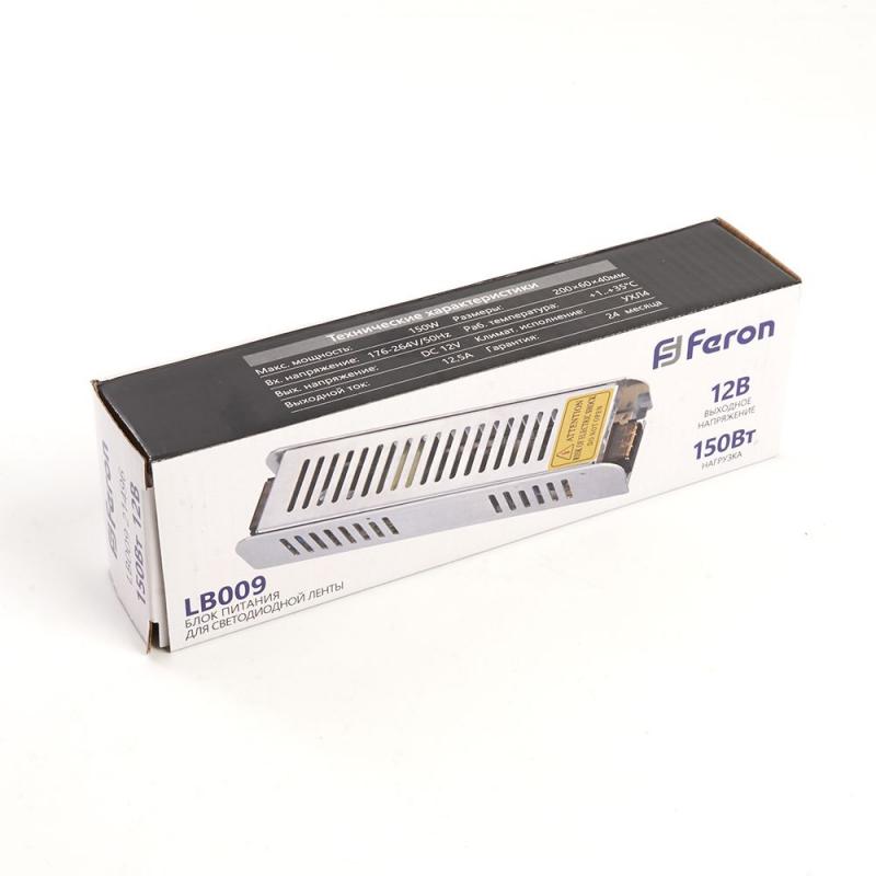 Блок питания для светодиодной ленты Feron LB009 12V 150W IP20 12,5A 21496