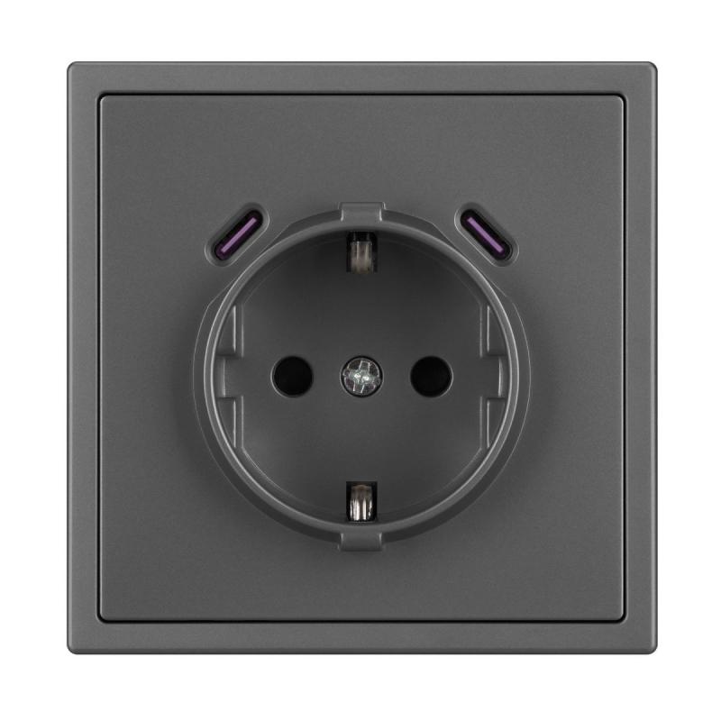 Розетка зк со шторками с USB тип C+С софт-тач серый базальт Arlight SCT-MUCC-SFPL-GR (250V, 16A) 061816(1)