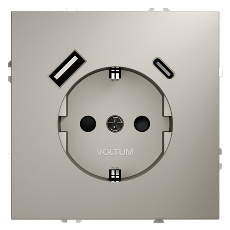 Розетка встраиваемая VOLTUM S70 с заземлением и защитными шторками, 16А, с USB, A+С, (кашемир)