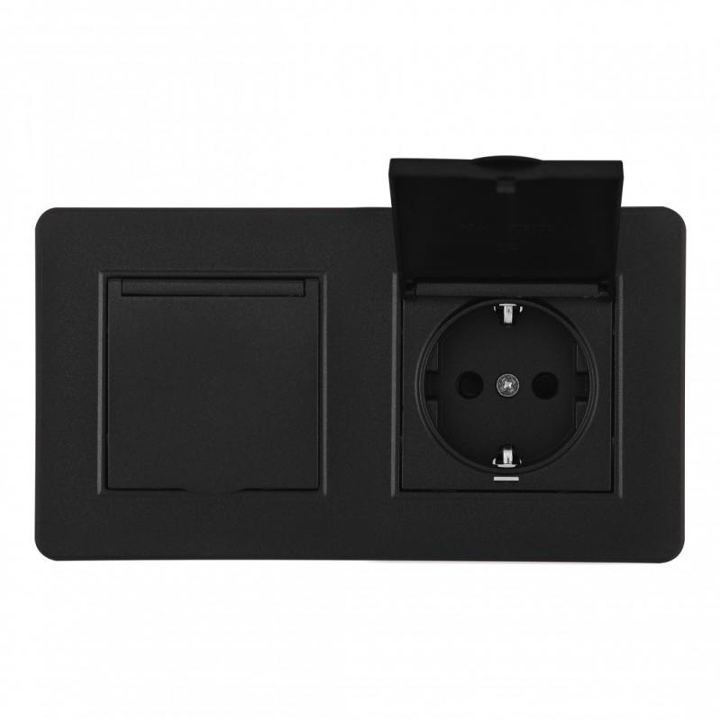 Розетка двойная (двухпостовая) с/з и шторками Arte Milano SET16-2-41-1x2 black
