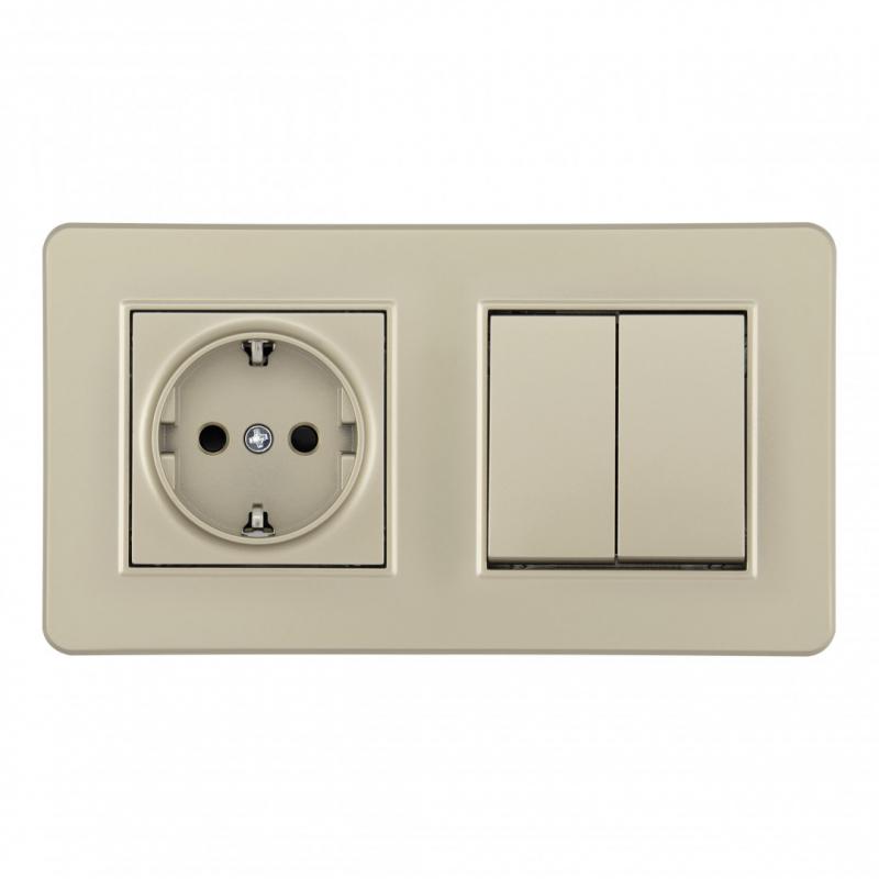 Выключатель двухклавишный с розеткой Arte Milano SET16-2-40-1-30-2 shampan