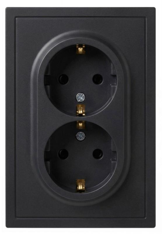 Розетка Эра Galaxy 15-2105-05 с заземлением двойная 2X2P+E Schuko со шторками IP20 16А-250В антрацит Б0070705