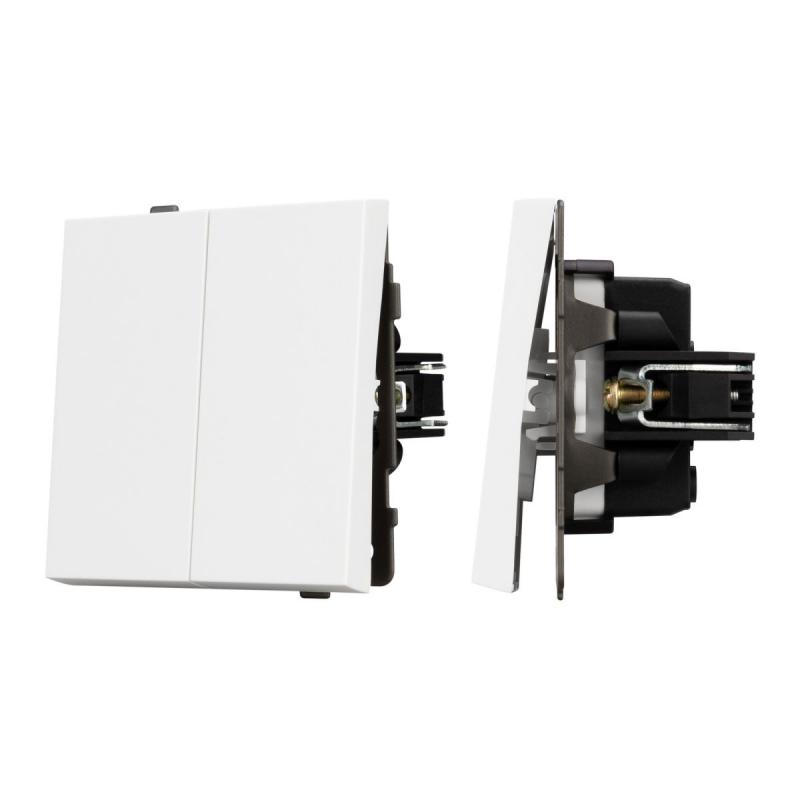 Механизм выключателя двухклавишный непроходной Arlight SWT-TENDO-MK02-PL-WH (230V, 10A) 054058