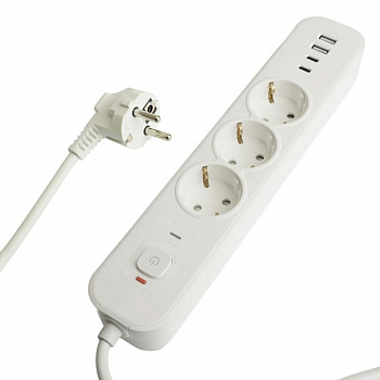 Сетевой фильтр 3-местный с/з и 2 USB-A+2 Type-C Stekker Nova HM21-31-02 50099
